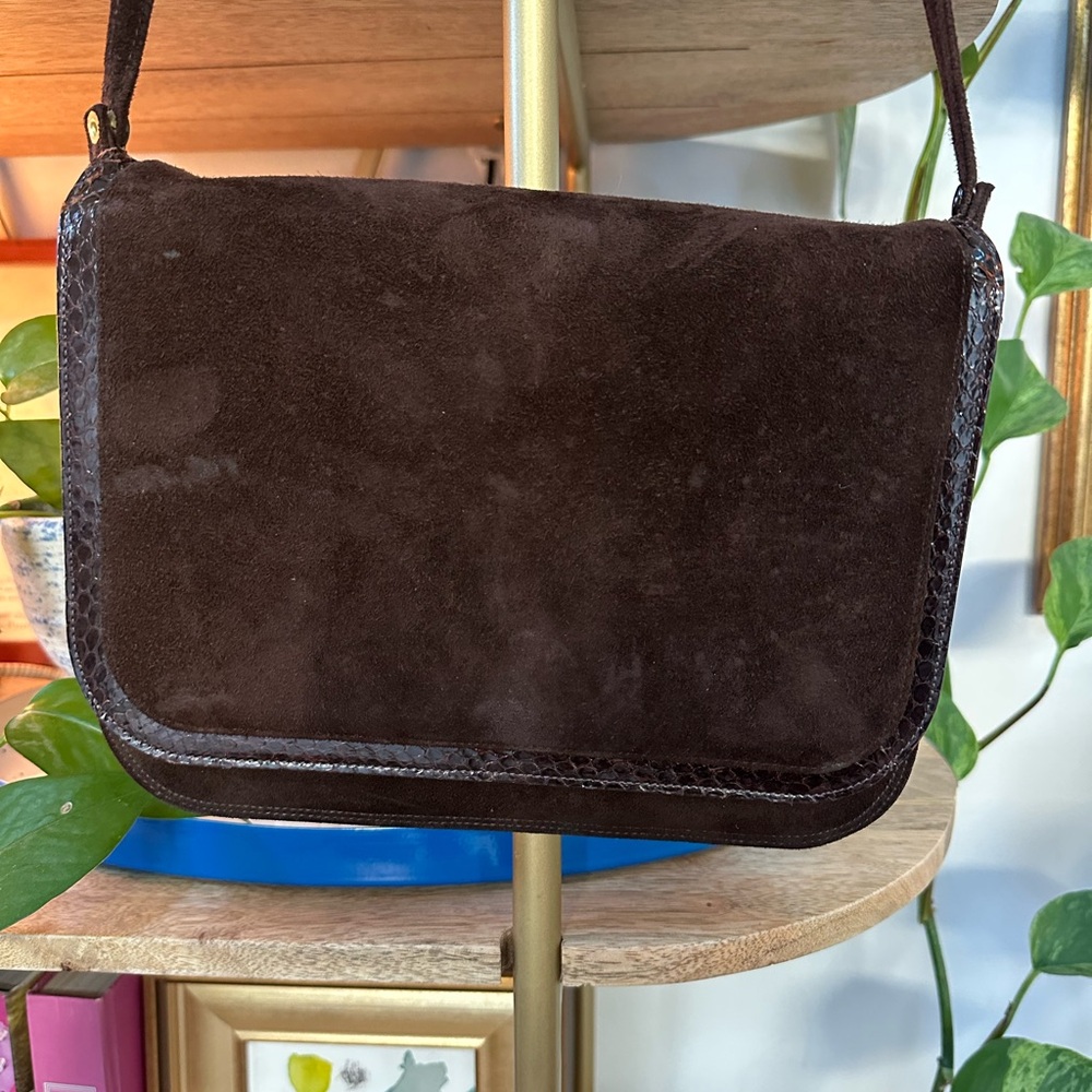 Elegant Brown Suede Shoulder Purse